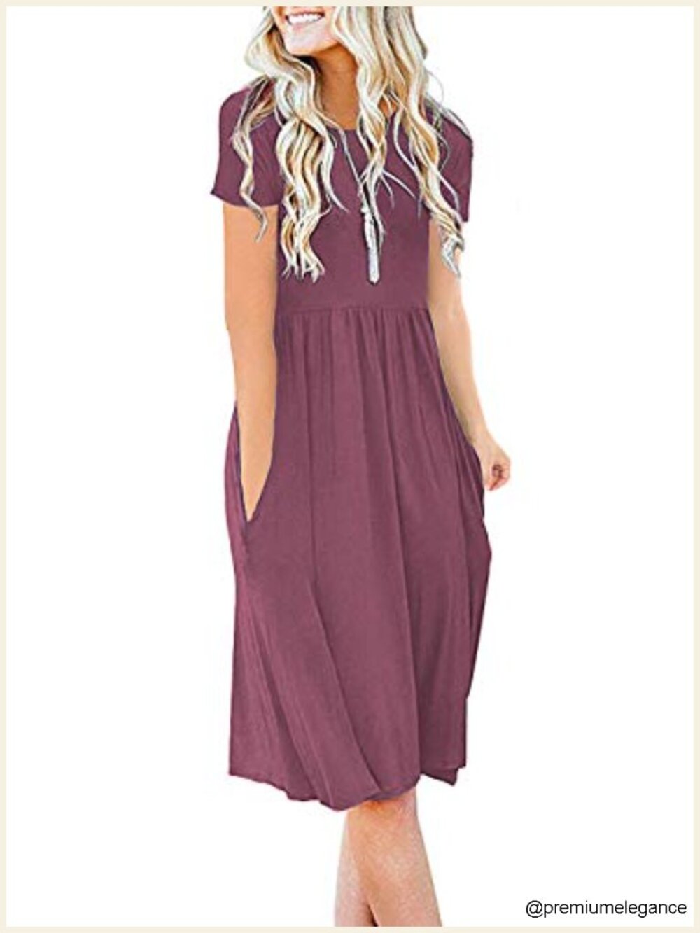 95% Rayon 5% Spandex Empire Waist Short Sleeve Dress with Pockets